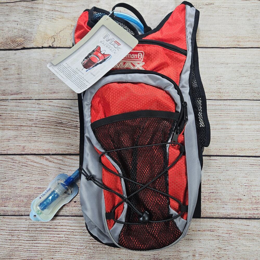 Coleman Max 2L Hydration Backpack Red Gray Microban Bite Valve